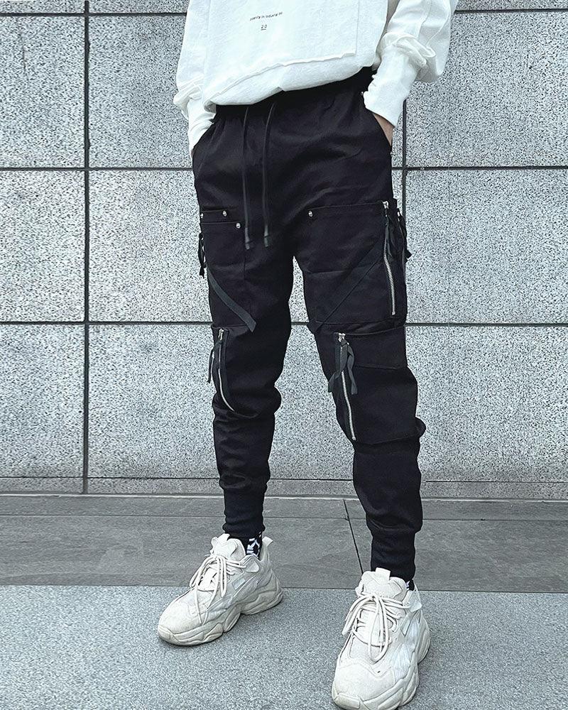 Techwear Black Slim Cargo Jogger Pants