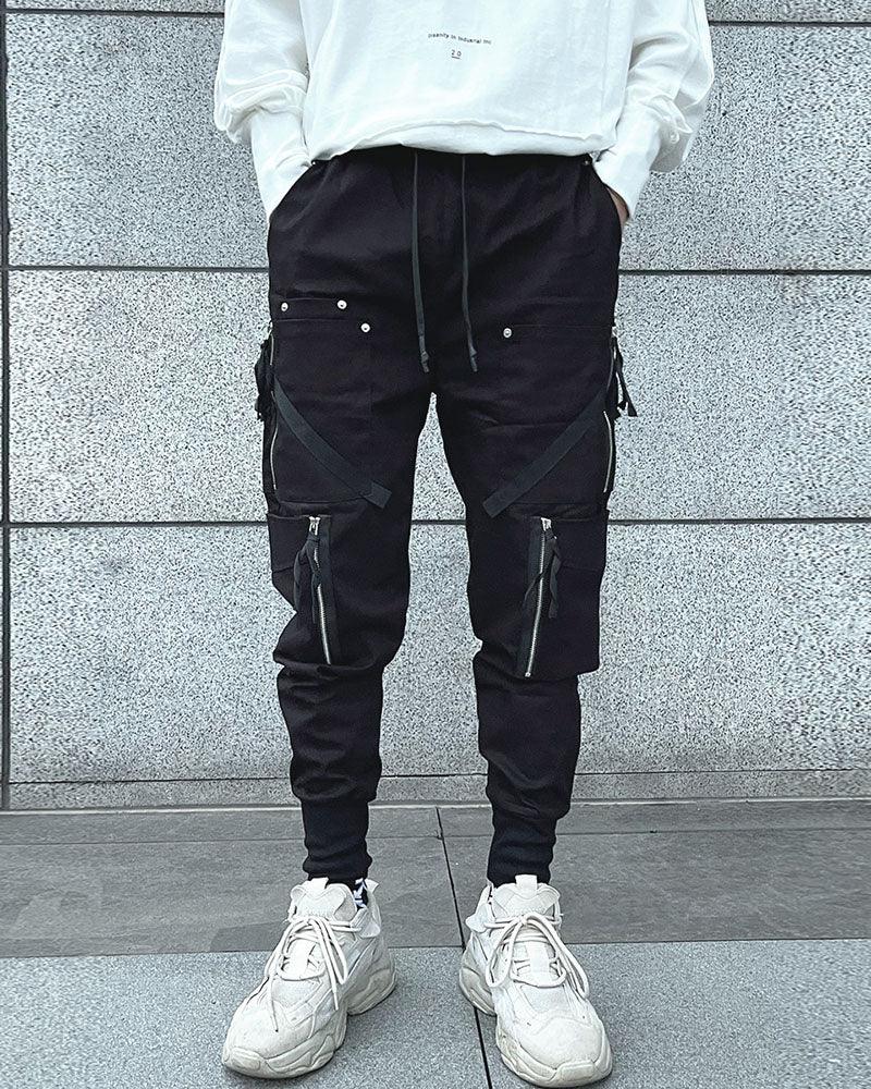 Techwear Black Slim Cargo Jogger Pants