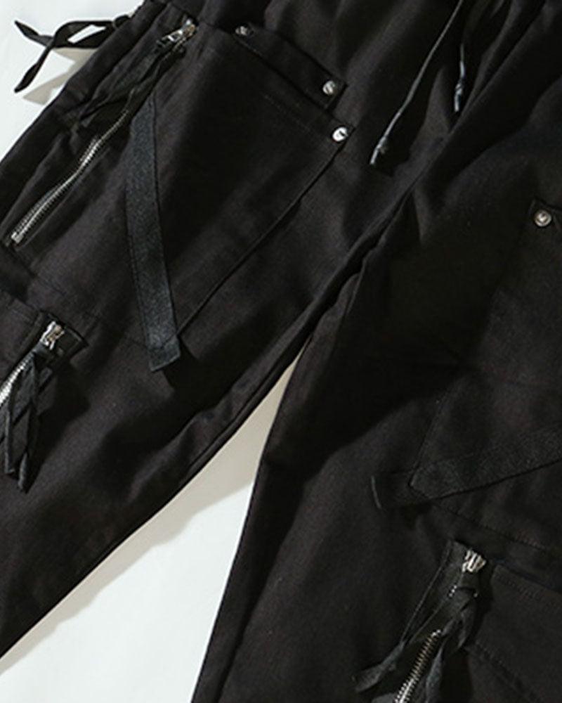 Techwear Black Slim Cargo Jogger Pants