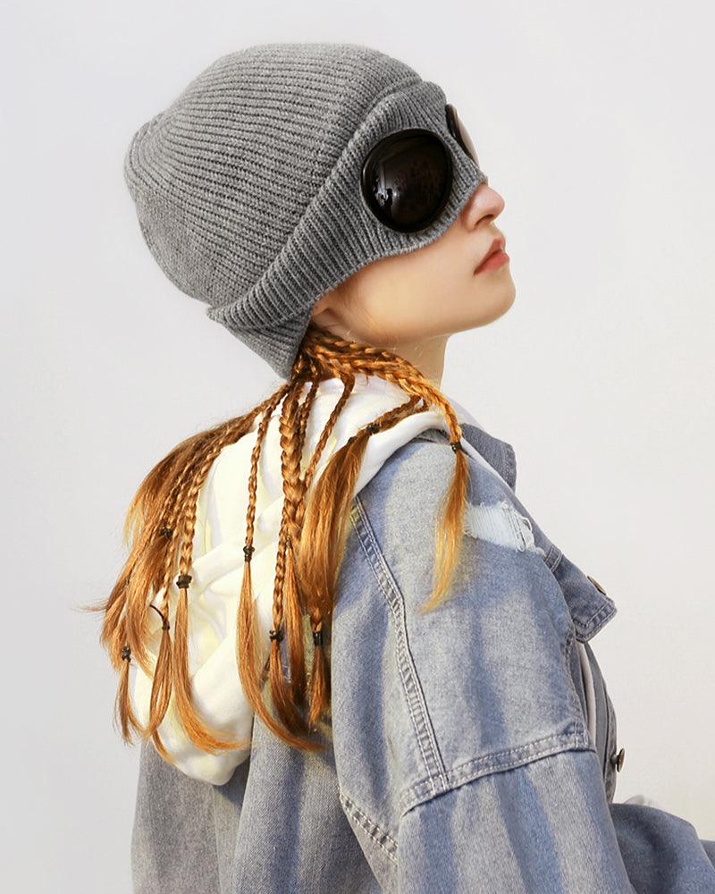 Aviator Sunglasses Knitted Futuristic Hat