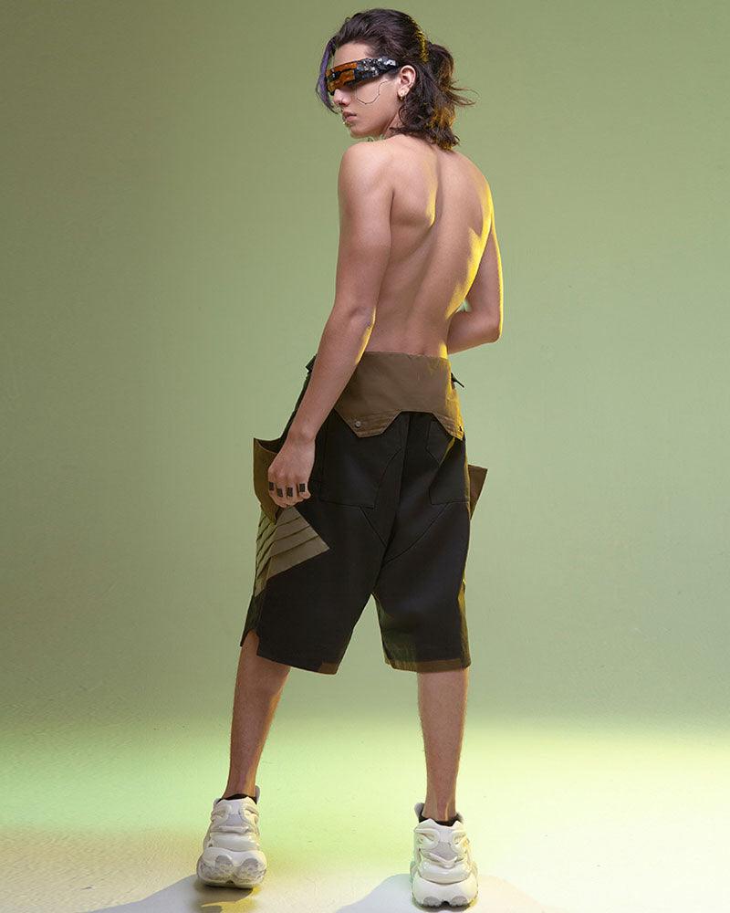 XIPHEVIL Fist Power Cyberpunk Washed Cargo Shorts