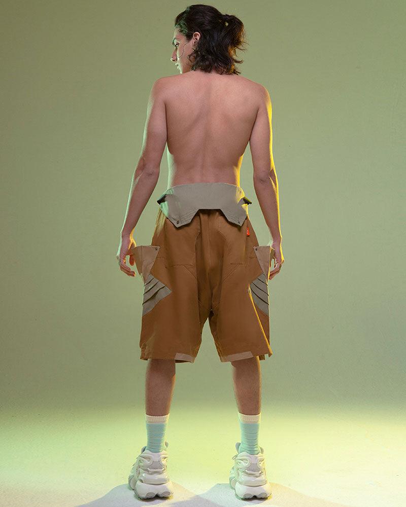 XIPHEVIL Fist Power Cyberpunk Washed Cargo Shorts