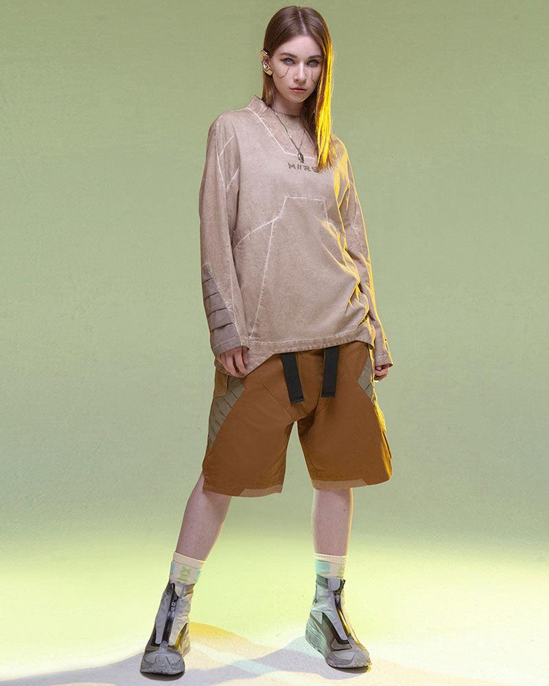 XIPHEVIL Fist Power Cyberpunk Washed Cargo Shorts