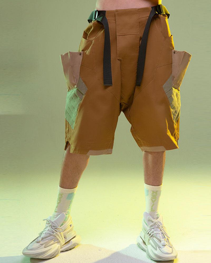 XIPHEVIL Fist Power Cyberpunk Washed Cargo Shorts