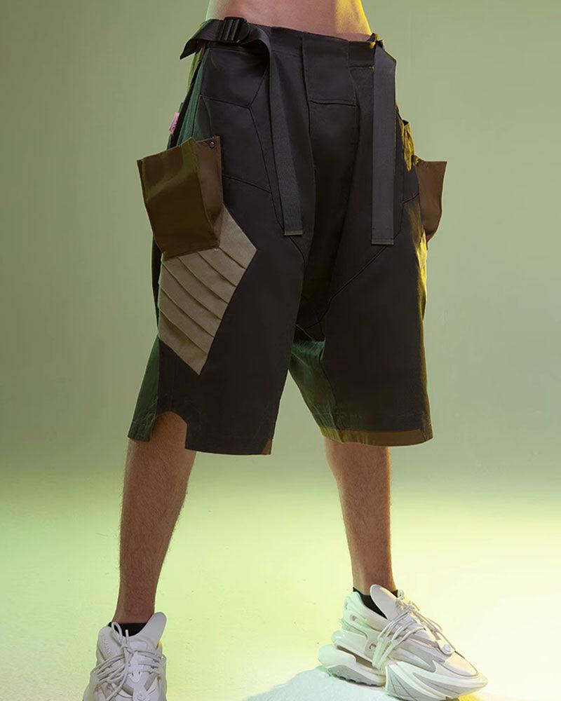 XIPHEVIL Fist Power Cyberpunk Washed Cargo Shorts