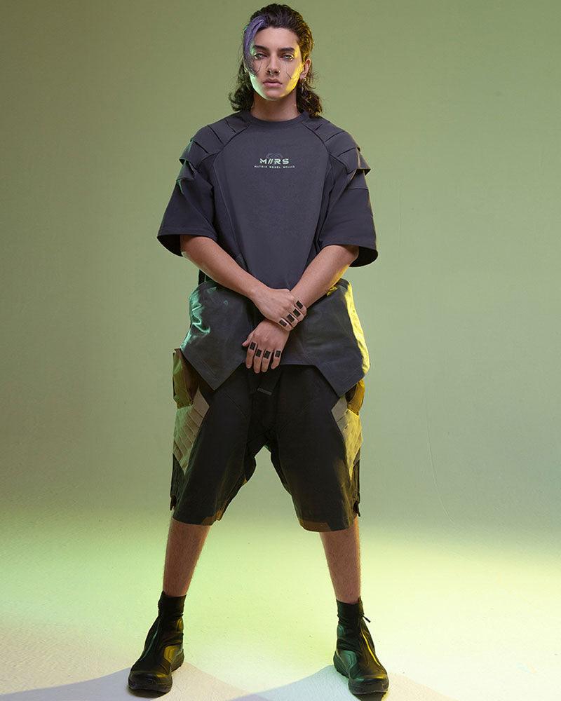XIPHEVIL Fist Power Cyberpunk Washed Cargo Shorts