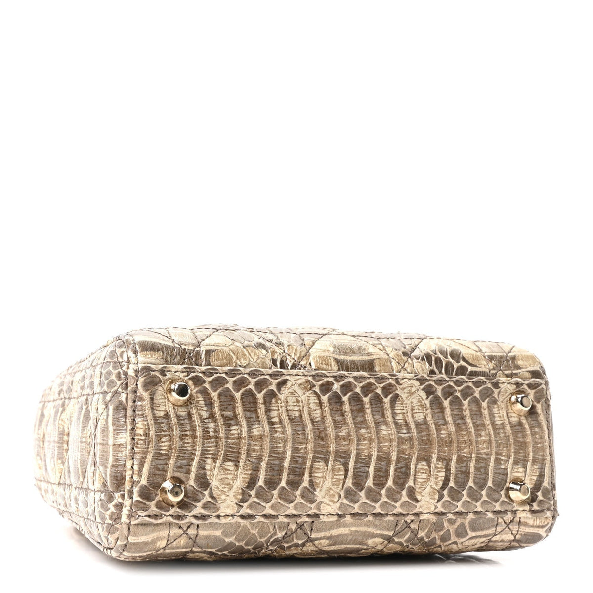 Metallic Snakeskin Cannage Mini Lady Dior Beige