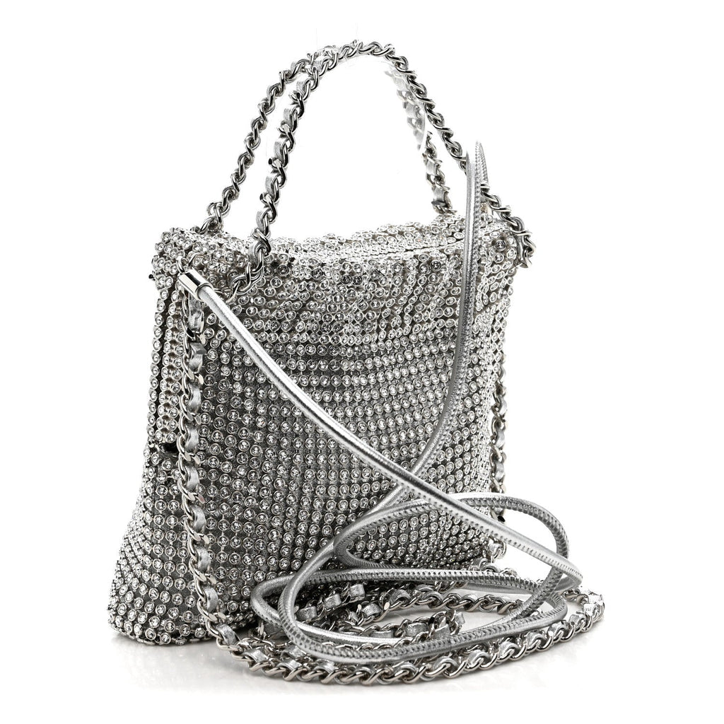 Crystal Embellished Metallic Lambskin Mini Chanel 22 Silver