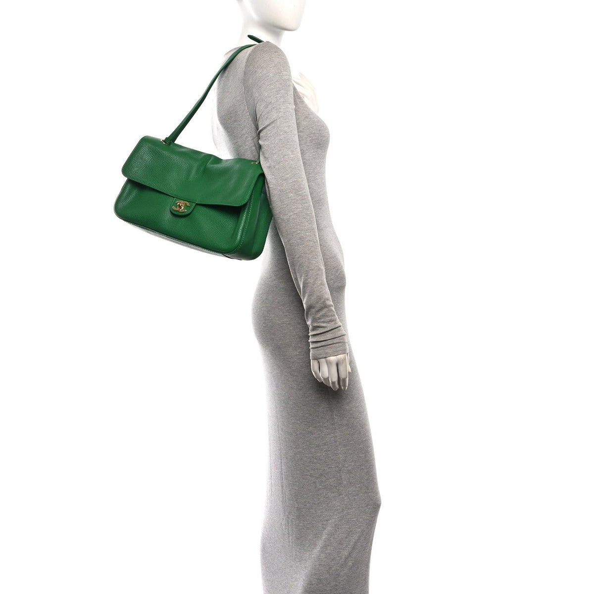Grained Calfskin Small Souplissimo Maxi Flap Green