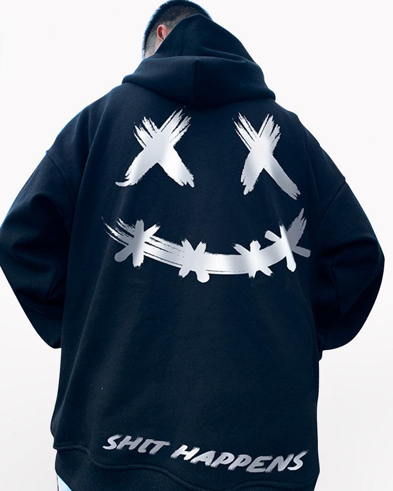 Oversize Streetwear Smiley Zip Up Hoodie