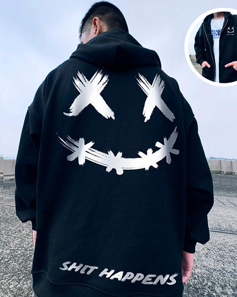 Oversize Streetwear Smiley Zip Up Hoodie