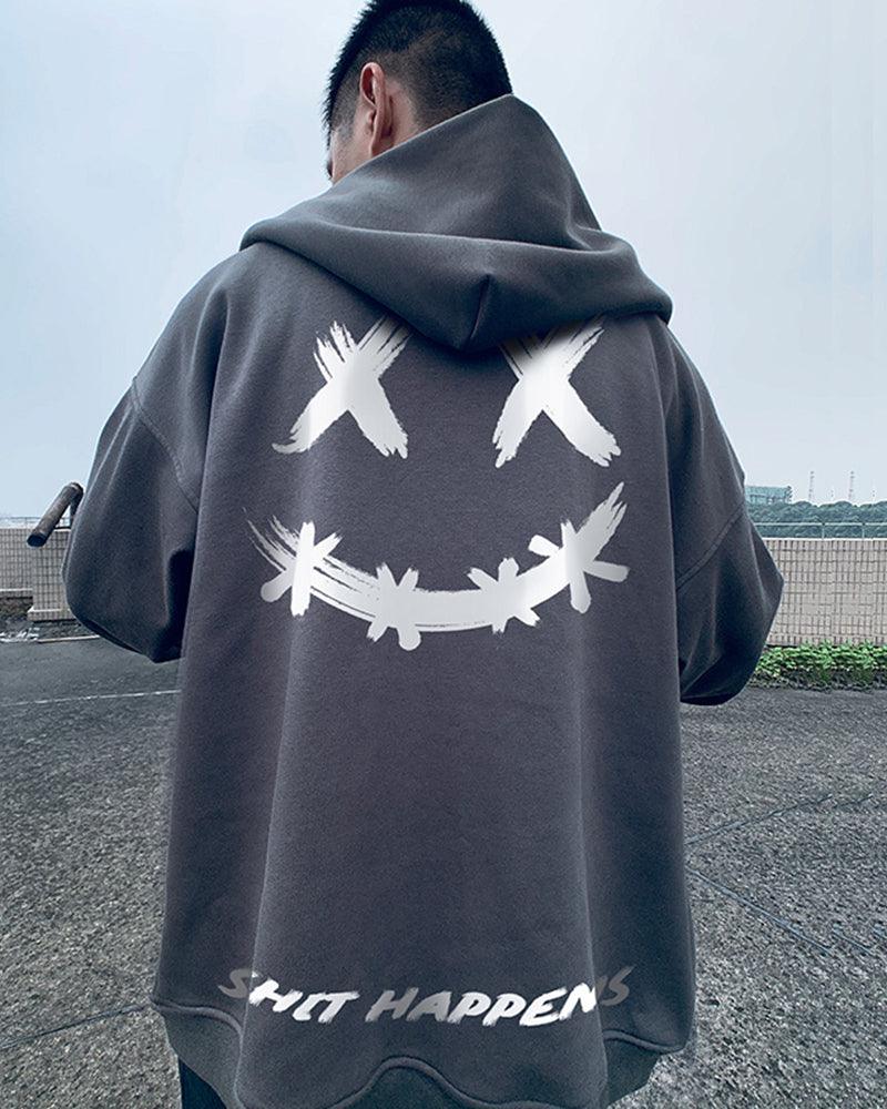 Oversize Streetwear Smiley Zip Up Hoodie