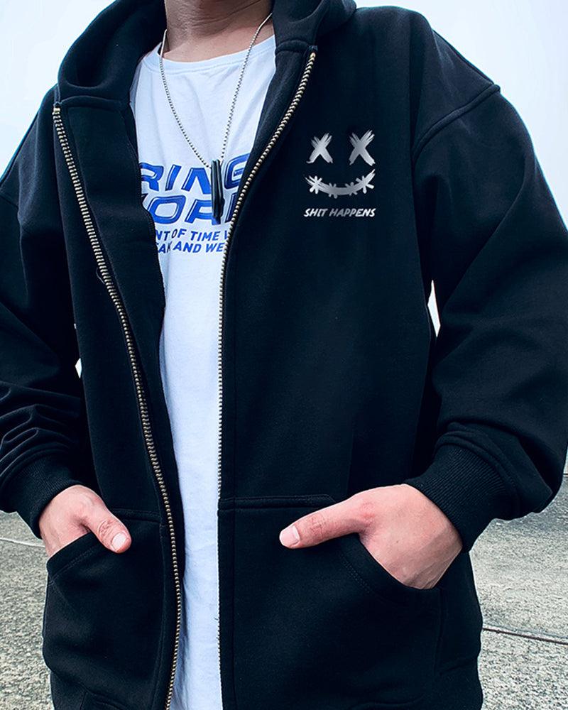 Oversize Streetwear Smiley Zip Up Hoodie