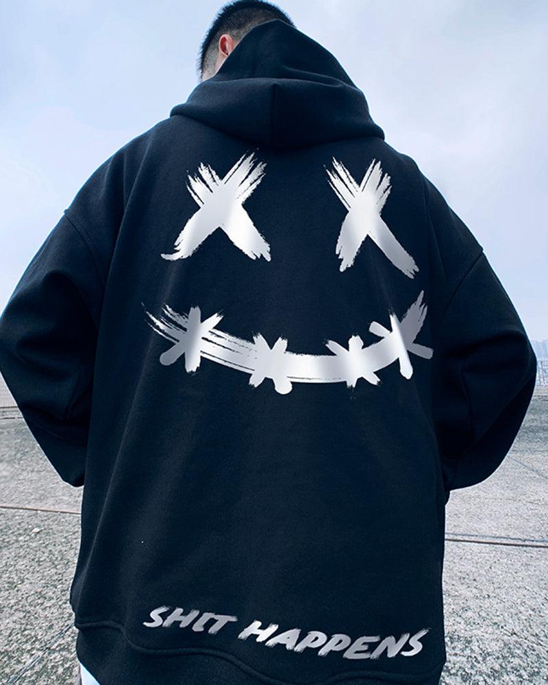 Oversize Streetwear Smiley Zip Up Hoodie