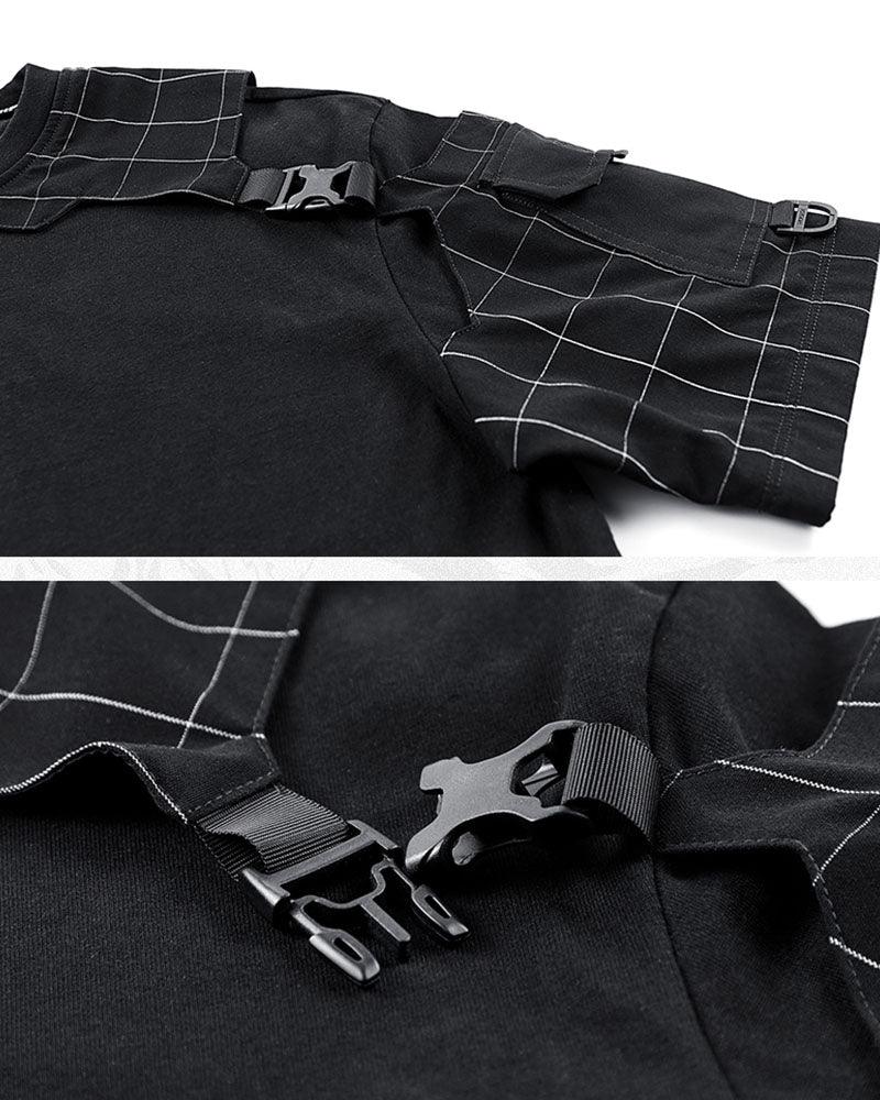 Functional Plaid Patchwork Techwear T-Shirt