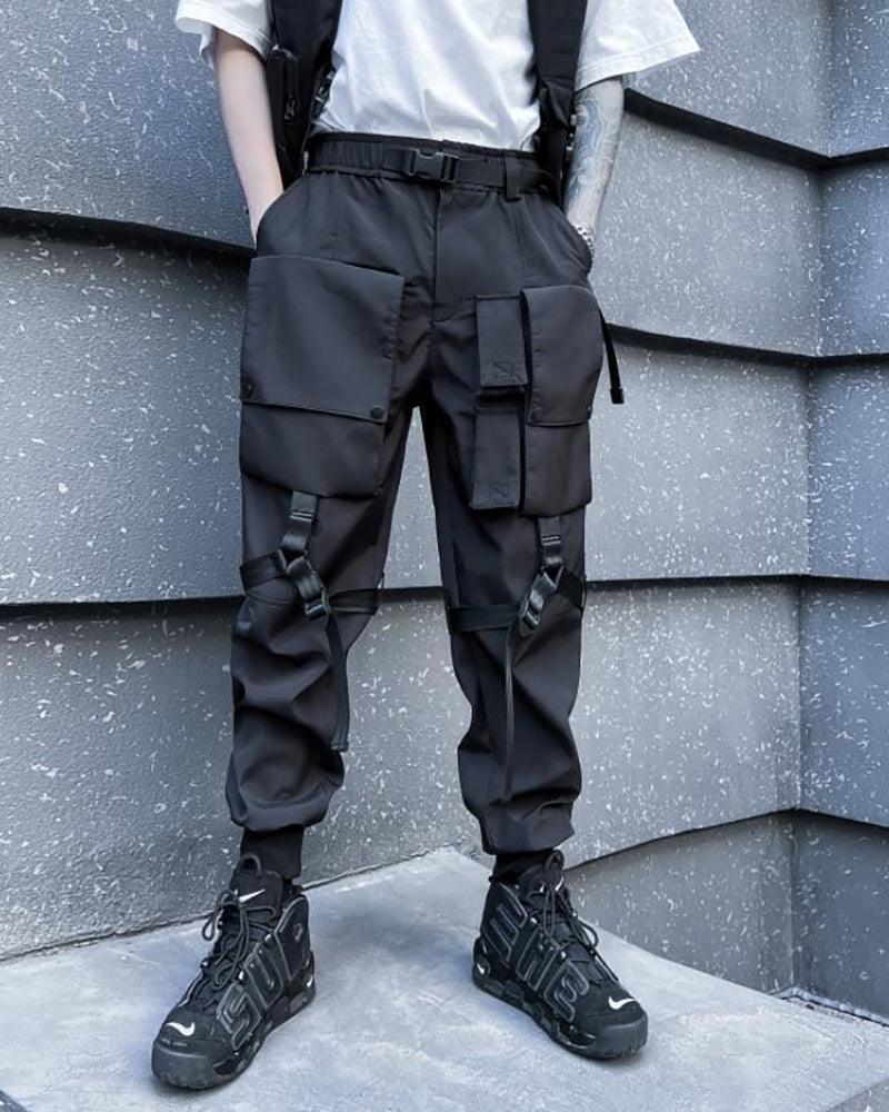 Black Paratrooper Techwear Cargo Pants