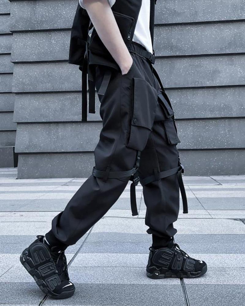 Black Paratrooper Techwear Cargo Pants