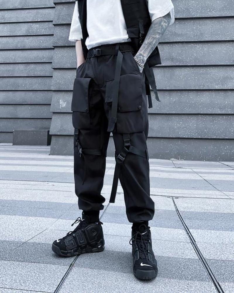 Black Paratrooper Techwear Cargo Pants