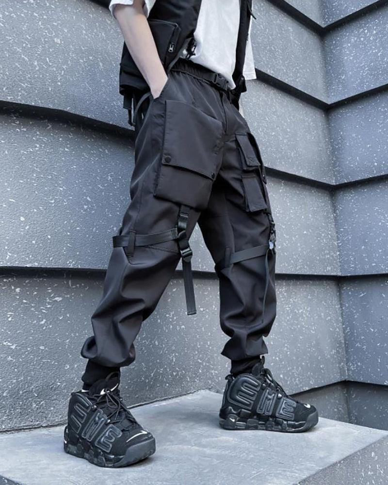 Black Paratrooper Techwear Cargo Pants