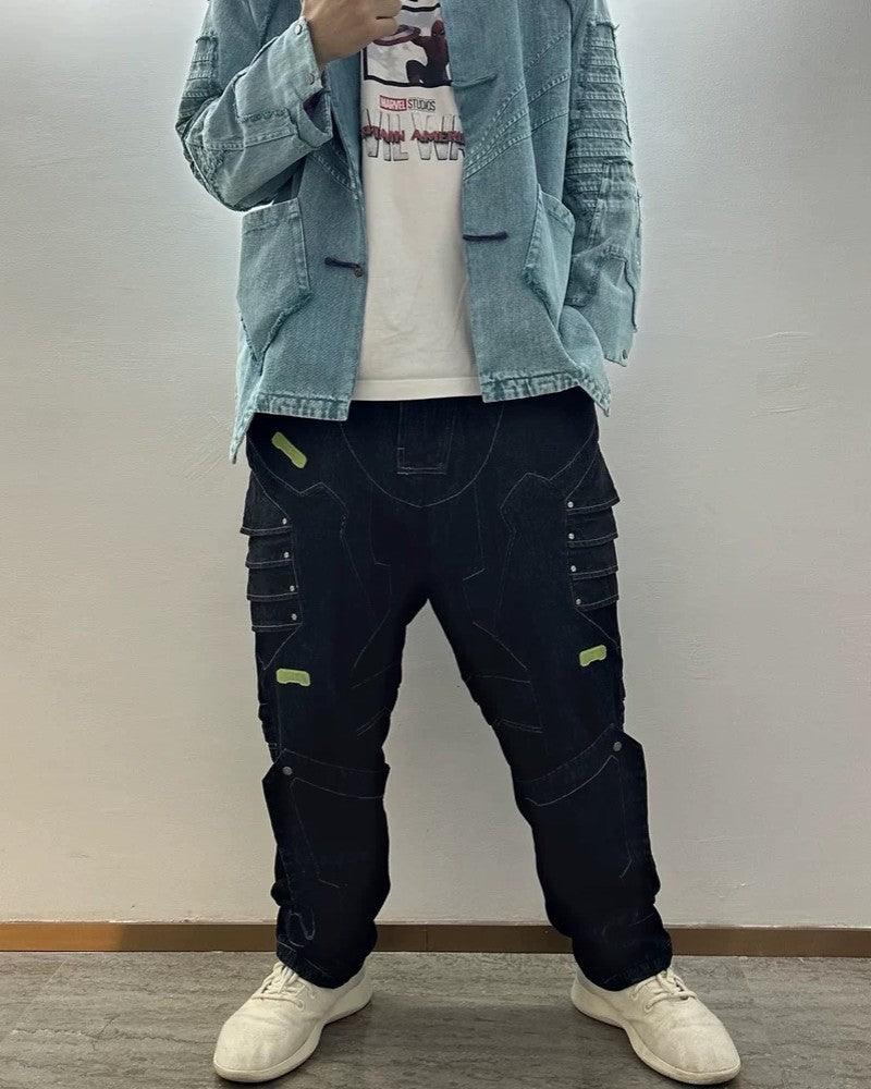 XIPHEVIL Cyberpunk Outfits Heavy Mecha Baggy Unisex Jeans