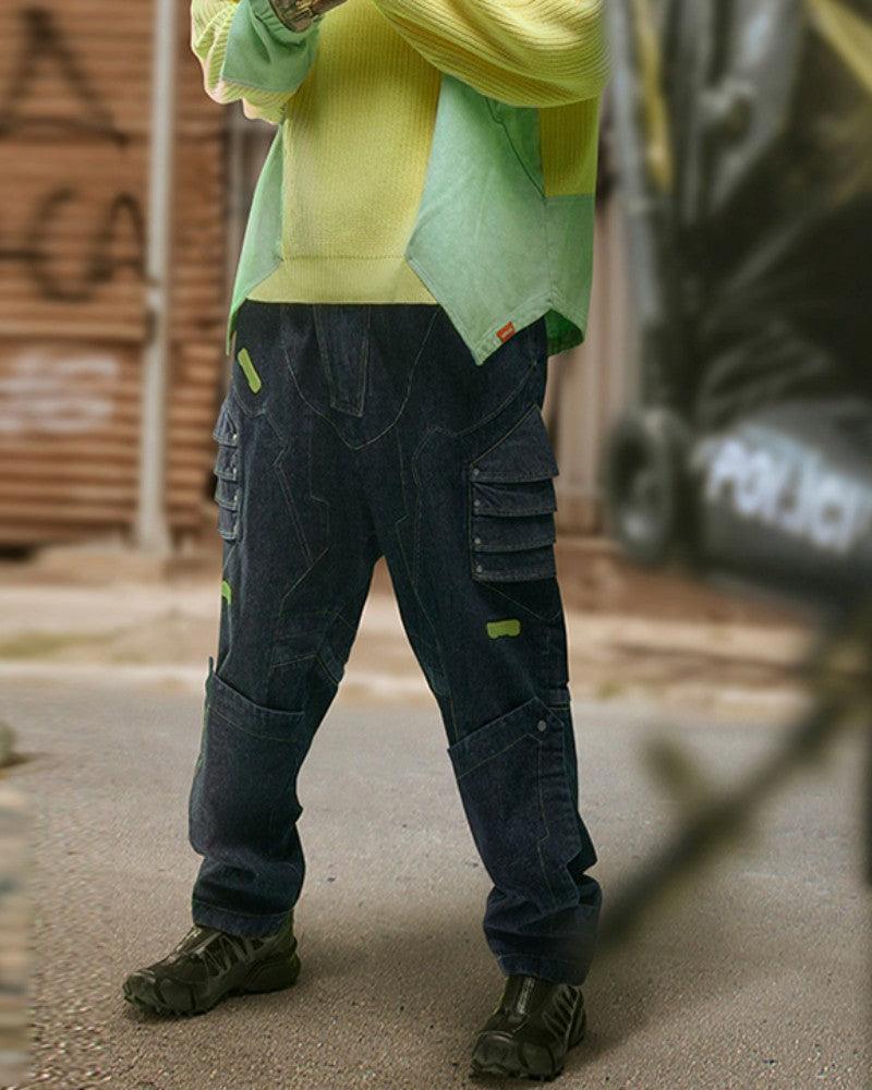 XIPHEVIL Cyberpunk Outfits Heavy Mecha Baggy Unisex Jeans