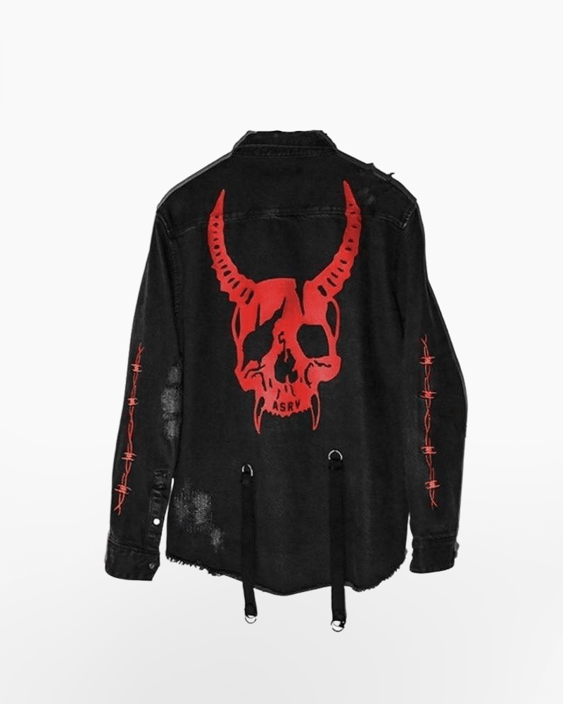 Techwear Harajuku Horns Denim Jacket