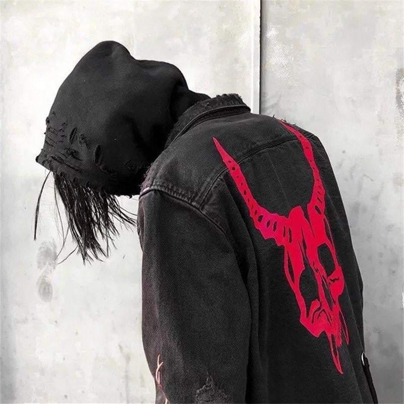 Techwear Harajuku Horns Denim Jacket