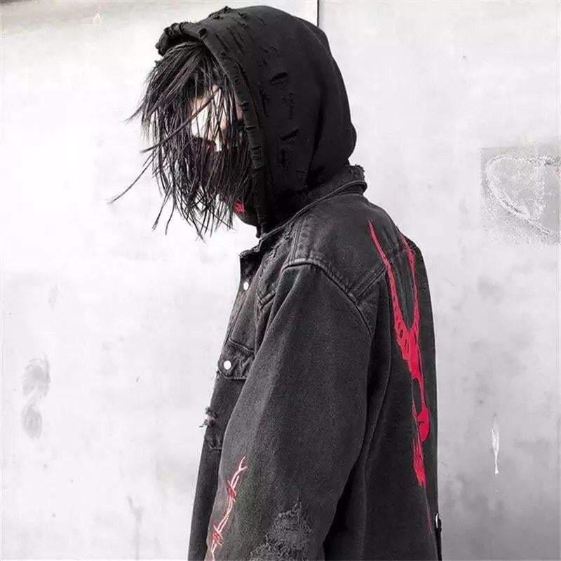 Techwear Harajuku Horns Denim Jacket