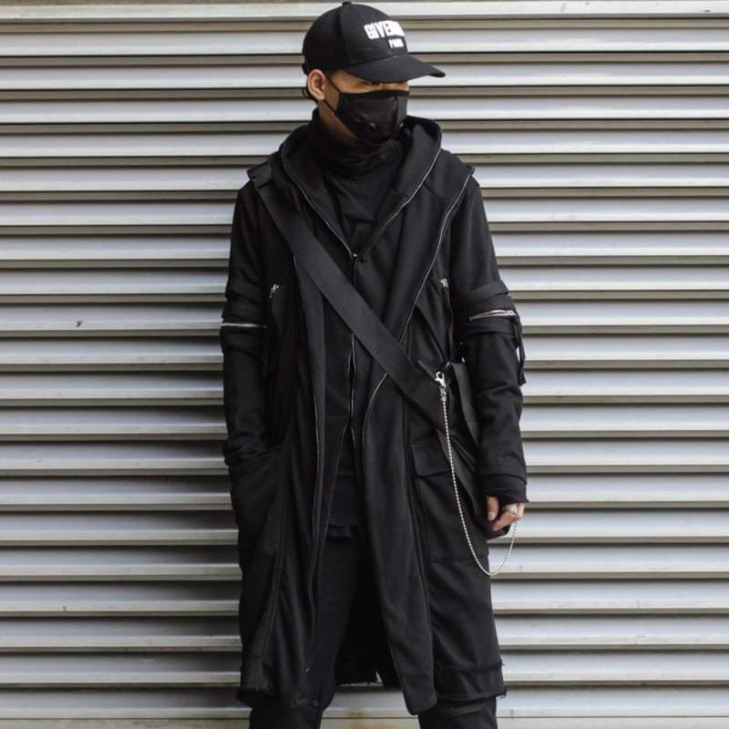 Futuristic Techwear Double-Layered Hooded Coat