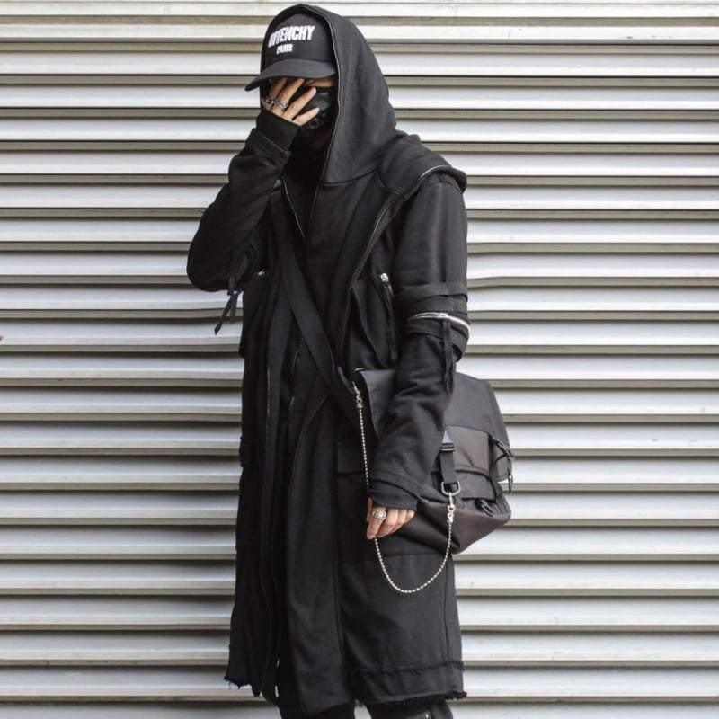 Futuristic Techwear Double-Layered Hooded Coat