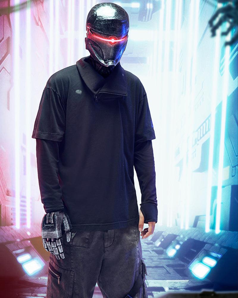 XIPHEVIL Cyberpunk Outfits Iron Warrior Fake Two Pieces T-Shirt