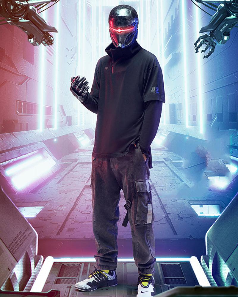 XIPHEVIL Cyberpunk Outfits Iron Warrior Fake Two Pieces T-Shirt