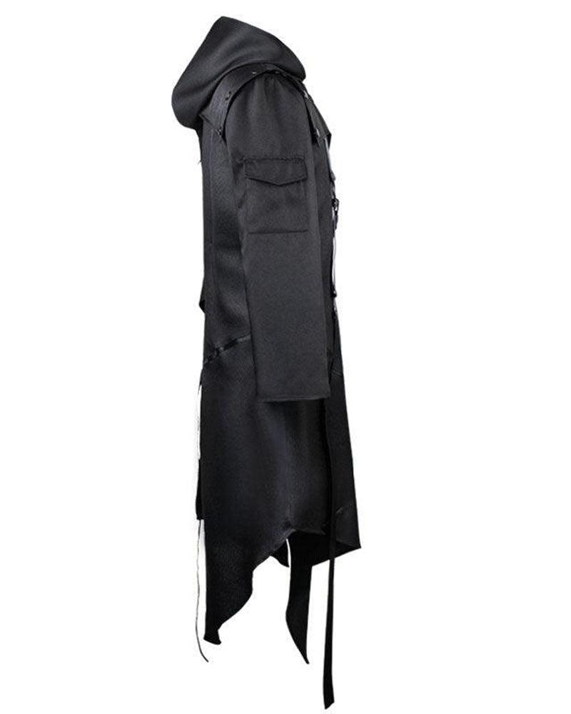 Irregular Ribbons Cosplay Long Black Coat