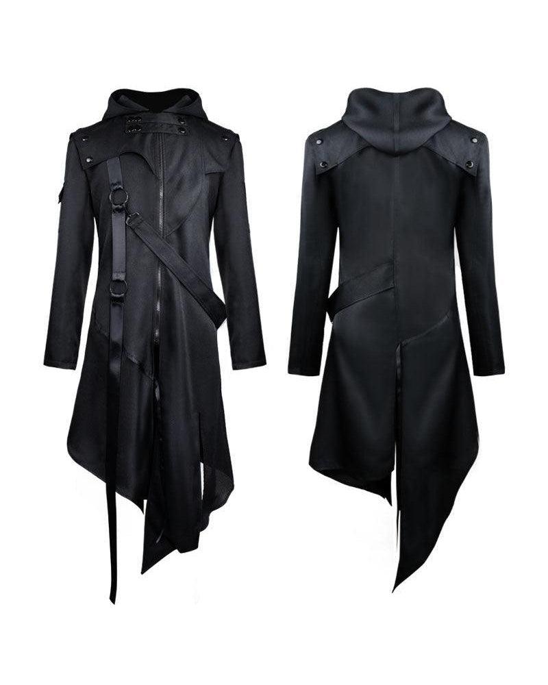 Irregular Ribbons Cosplay Long Black Coat