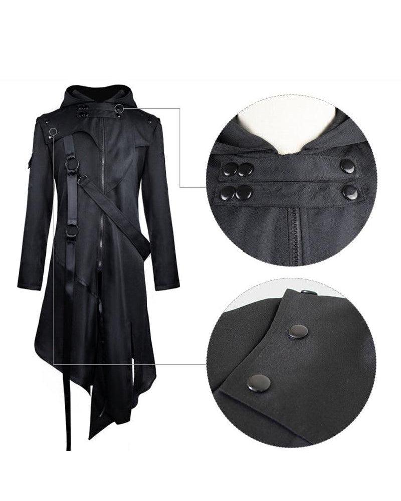 Irregular Ribbons Cosplay Long Black Coat