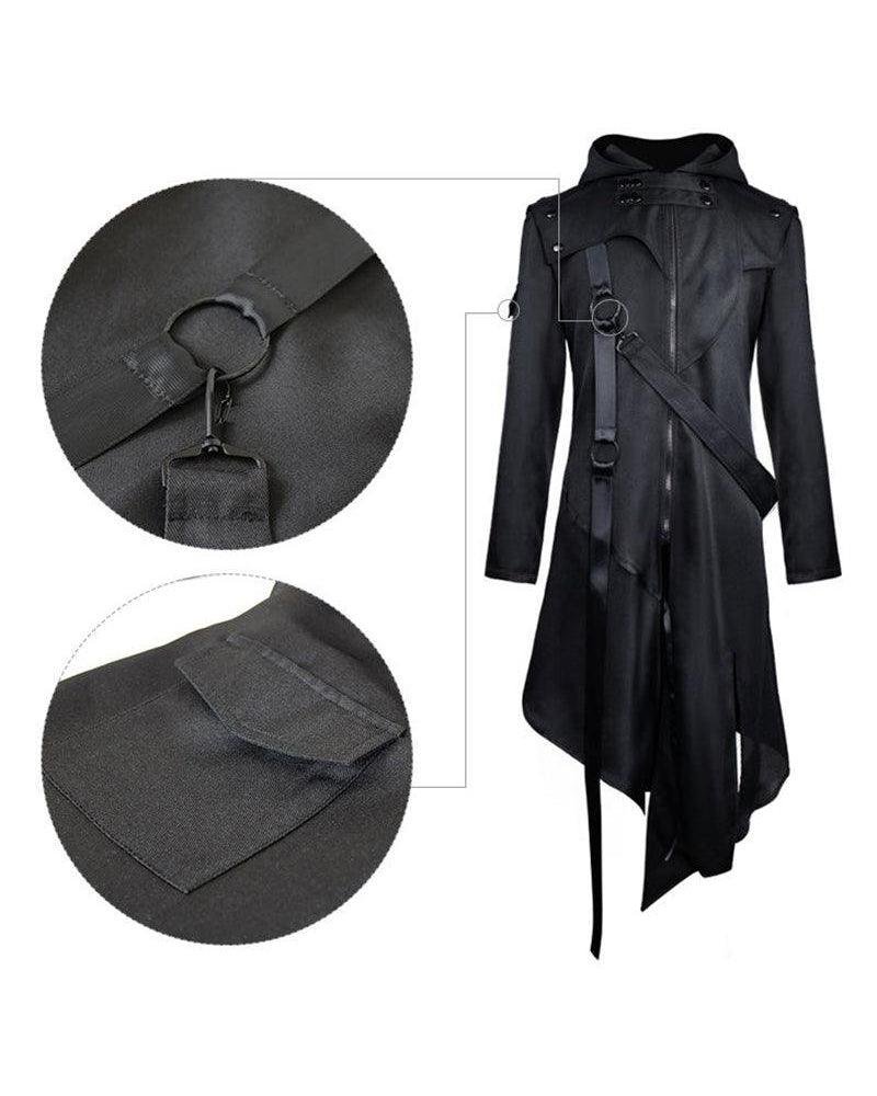 Irregular Ribbons Cosplay Long Black Coat
