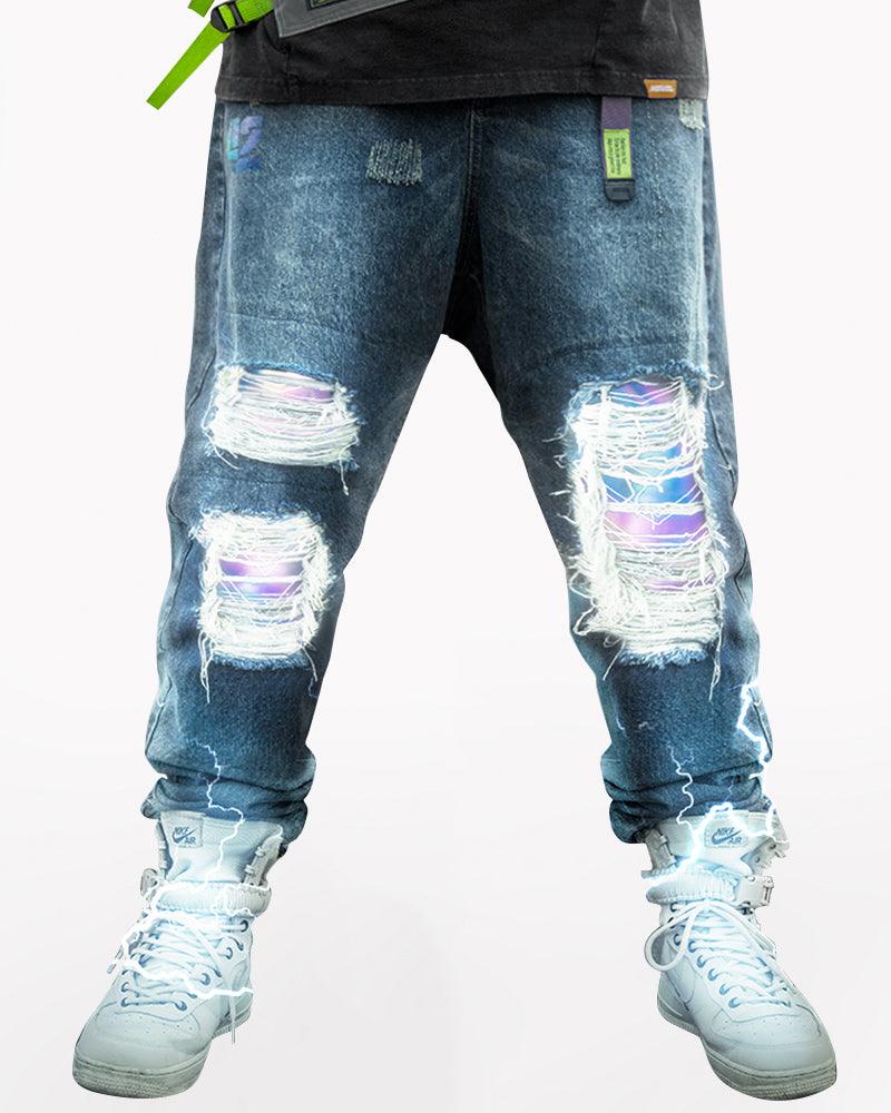 XIPHEVIL Cyberpunk Laser Destroyed Unisex Y2K Jeans