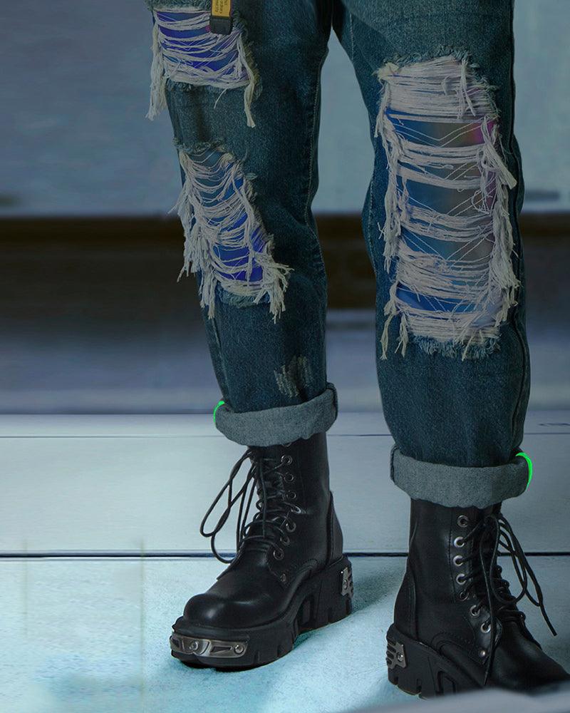 XIPHEVIL Cyberpunk Laser Destroyed Unisex Y2K Jeans