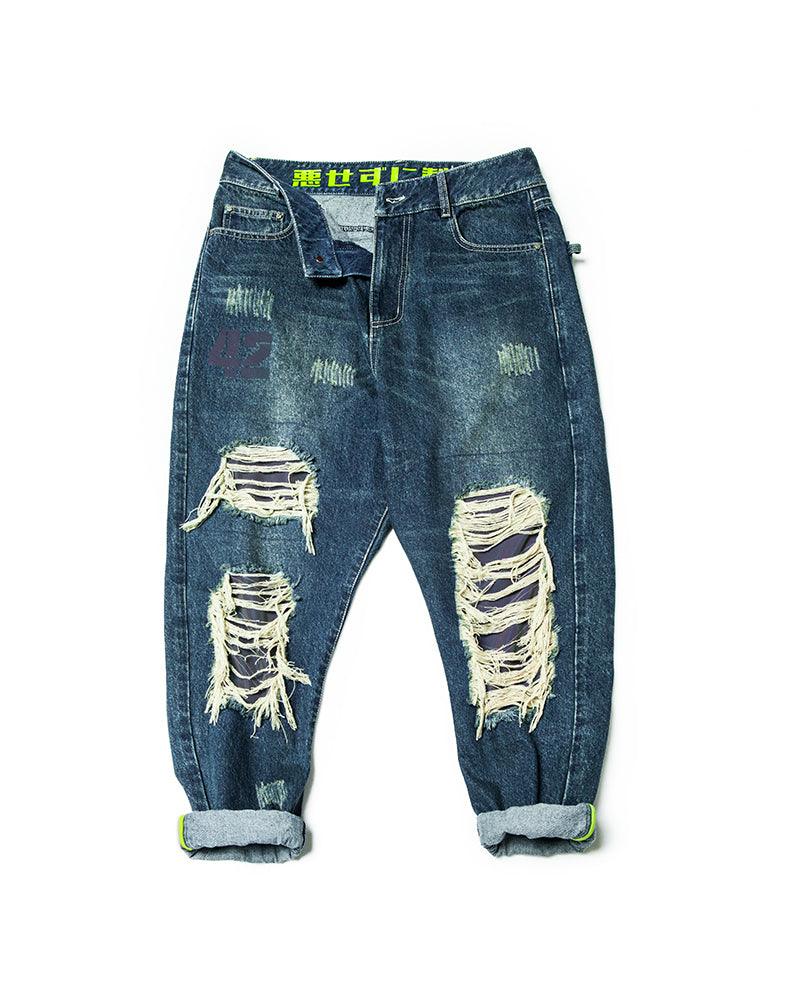 XIPHEVIL Cyberpunk Laser Destroyed Unisex Y2K Jeans