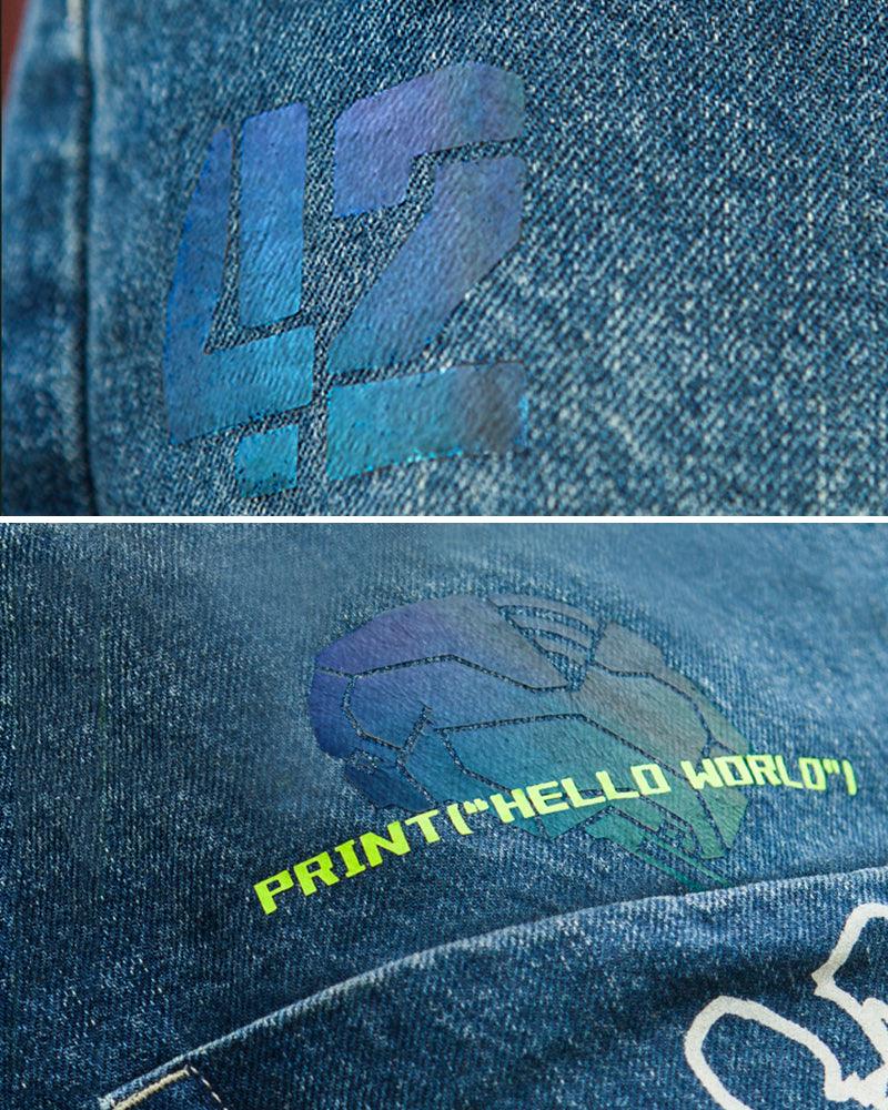 XIPHEVIL Cyberpunk Laser Destroyed Unisex Y2K Jeans