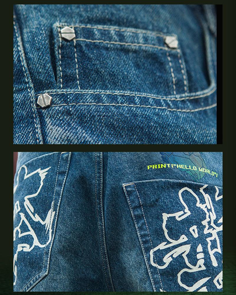 XIPHEVIL Cyberpunk Laser Destroyed Unisex Y2K Jeans
