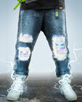 XIPHEVIL Cyberpunk Laser Destroyed Unisex Y2K Jeans