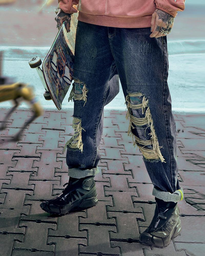 XIPHEVIL Cyberpunk Laser Destroyed Unisex Y2K Jeans