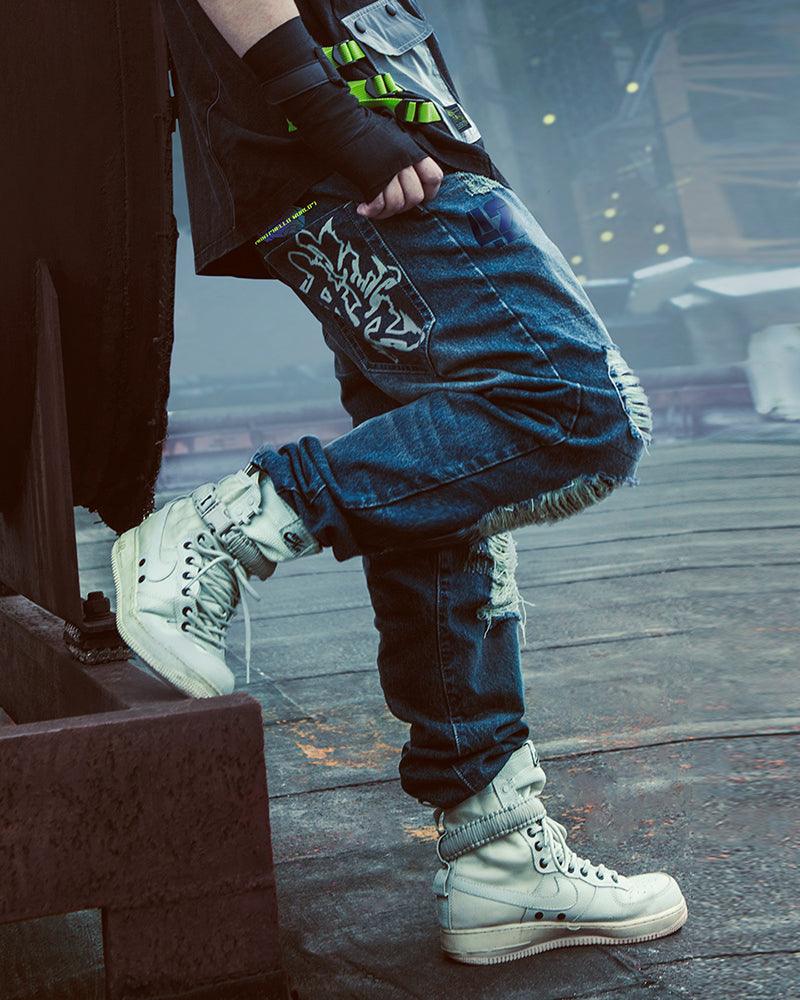 XIPHEVIL Cyberpunk Laser Destroyed Unisex Y2K Jeans