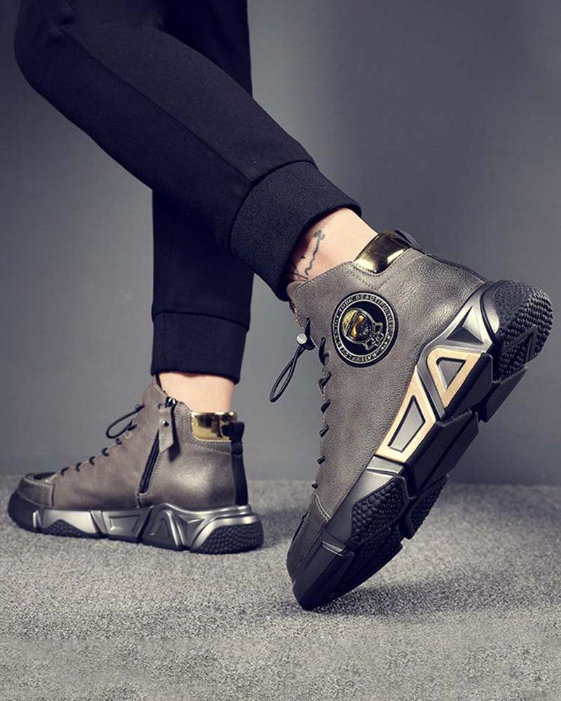 Motorcycle Leather High-top Techwear Sneakers