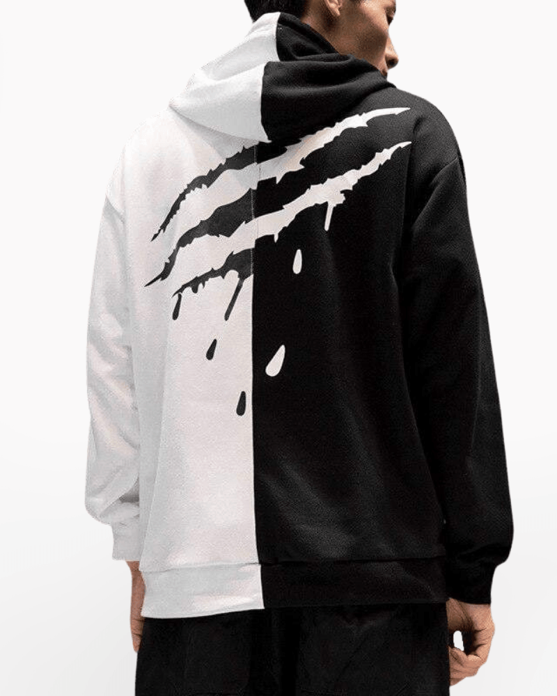 Techwear Claw Marks Black and White Hoodie
