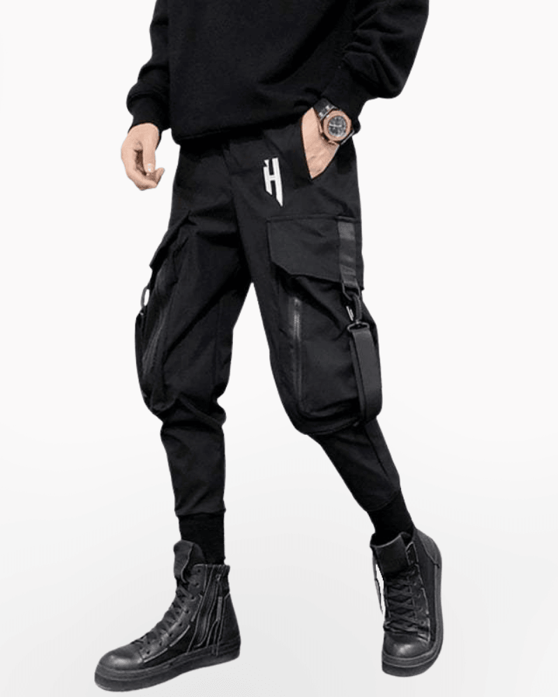 Street Style Techwear Black Slim Fit Cargo Pants
