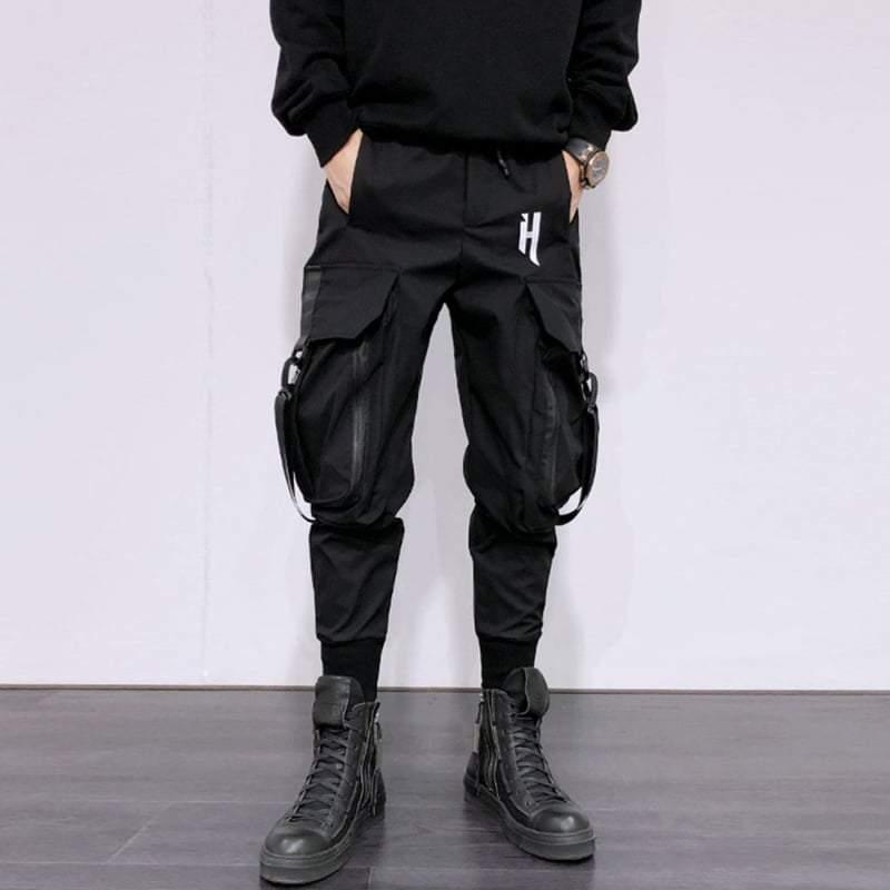 Street Style Techwear Black Slim Fit Cargo Pants