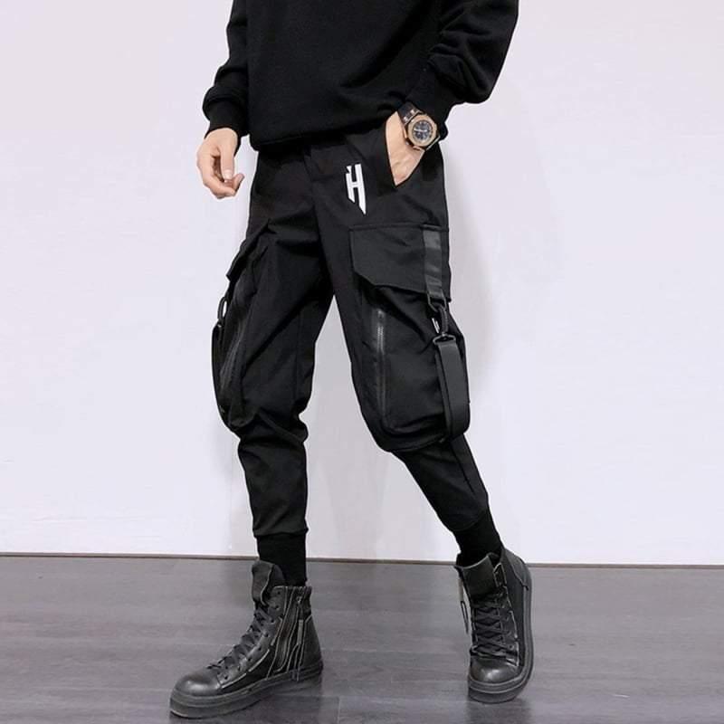 Street Style Techwear Black Slim Fit Cargo Pants