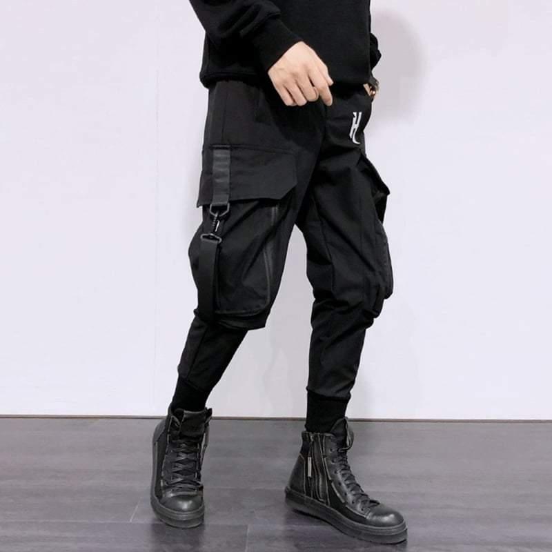 Street Style Techwear Black Slim Fit Cargo Pants